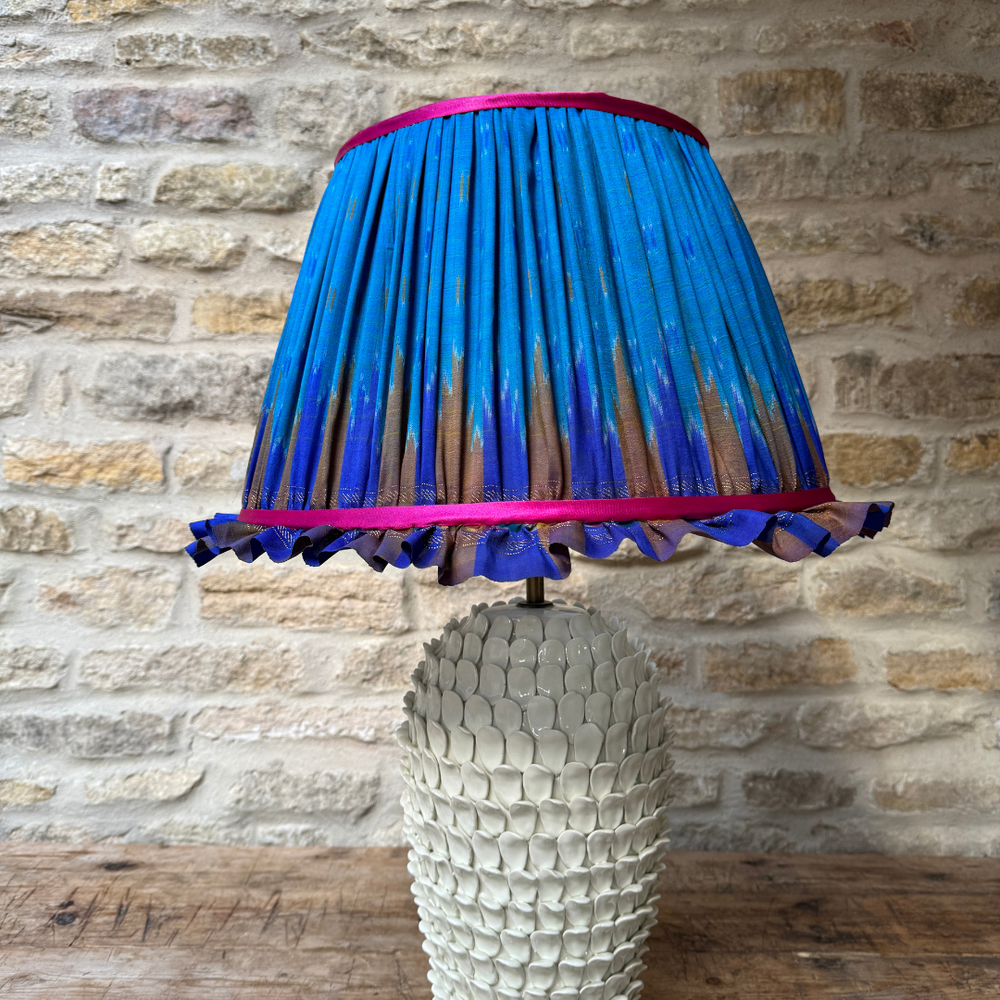 
                      
                        41 cm Frilly Blue & Pink Silk Sari Lampshade
                      
                    