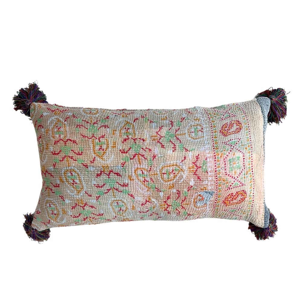 
                      
                        Peach Kantha Cushion with Multi Tassels
                      
                    