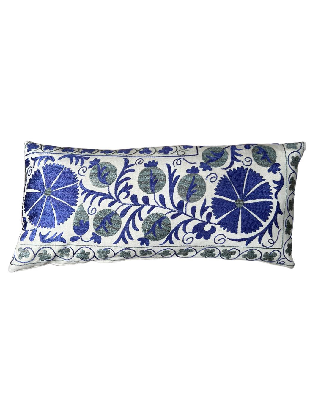 Blue, Green & Pink Jumbo Rectangle Suzani Cushion 020