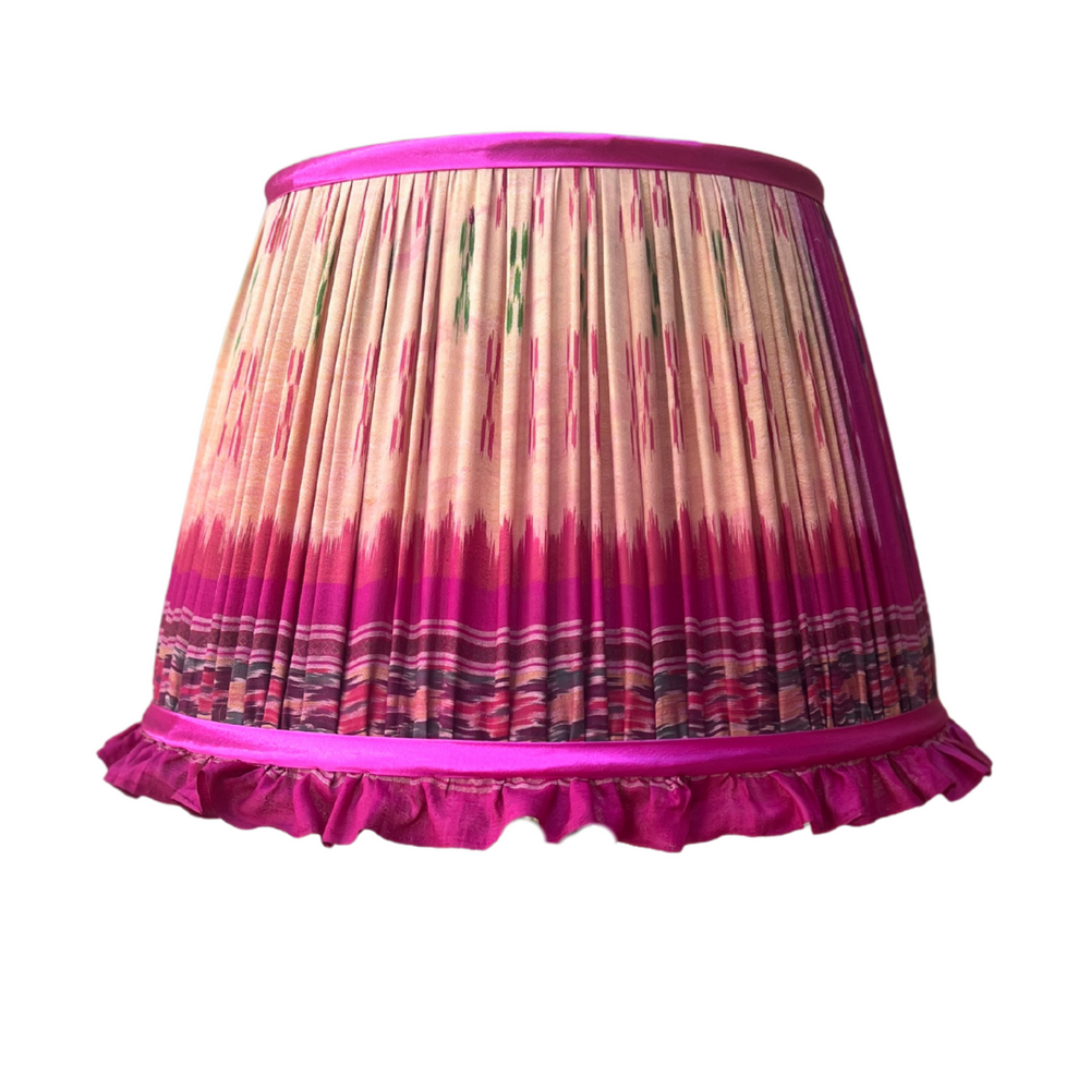 36cm Peach and Pink Frilly Silk Sari Lampshade with Pink Trim