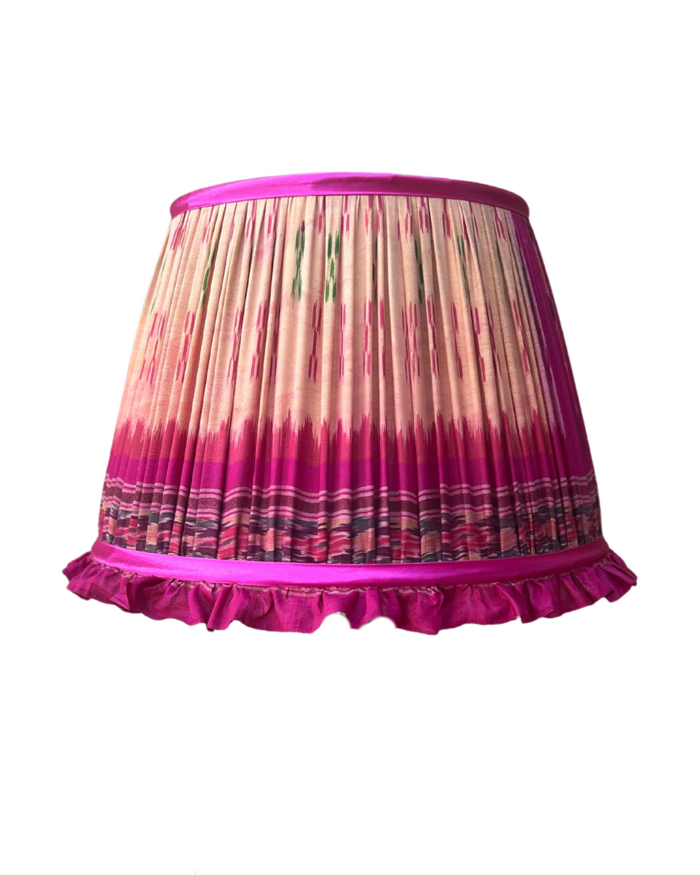 36cm Peach and Pink Frilly Silk Sari Lampshade with Pink Trim