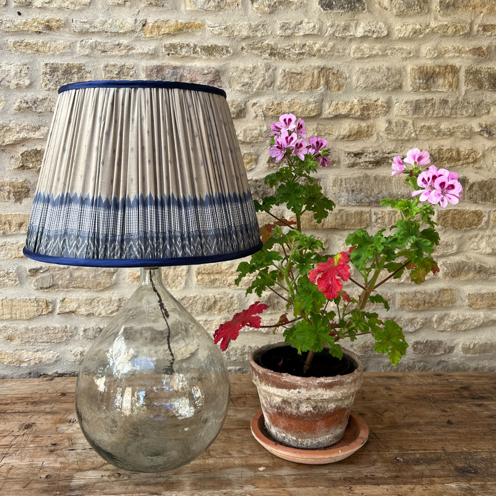 
                      
                        51cm Blue and Taupe Gingham Silk Sari Lampshade
                      
                    