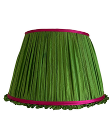  36cm Green Frilly Silk Sari Lampshade with Pink Trim