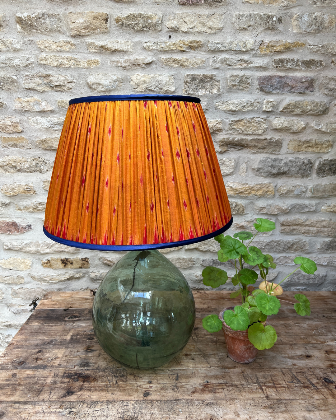 51cm Orange and Blue Silk Sari Lampshade