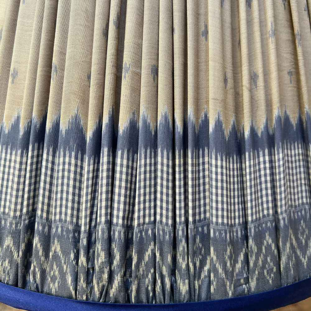 
                      
                        51cm Blue and Taupe Gingham Silk Sari Lampshade
                      
                    