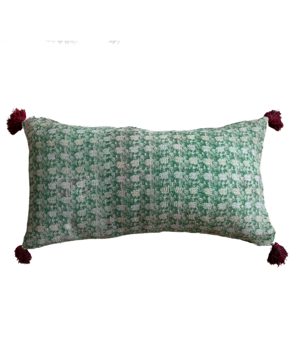 Pink & Green Kantha Cushion with Pink & Green Tassels