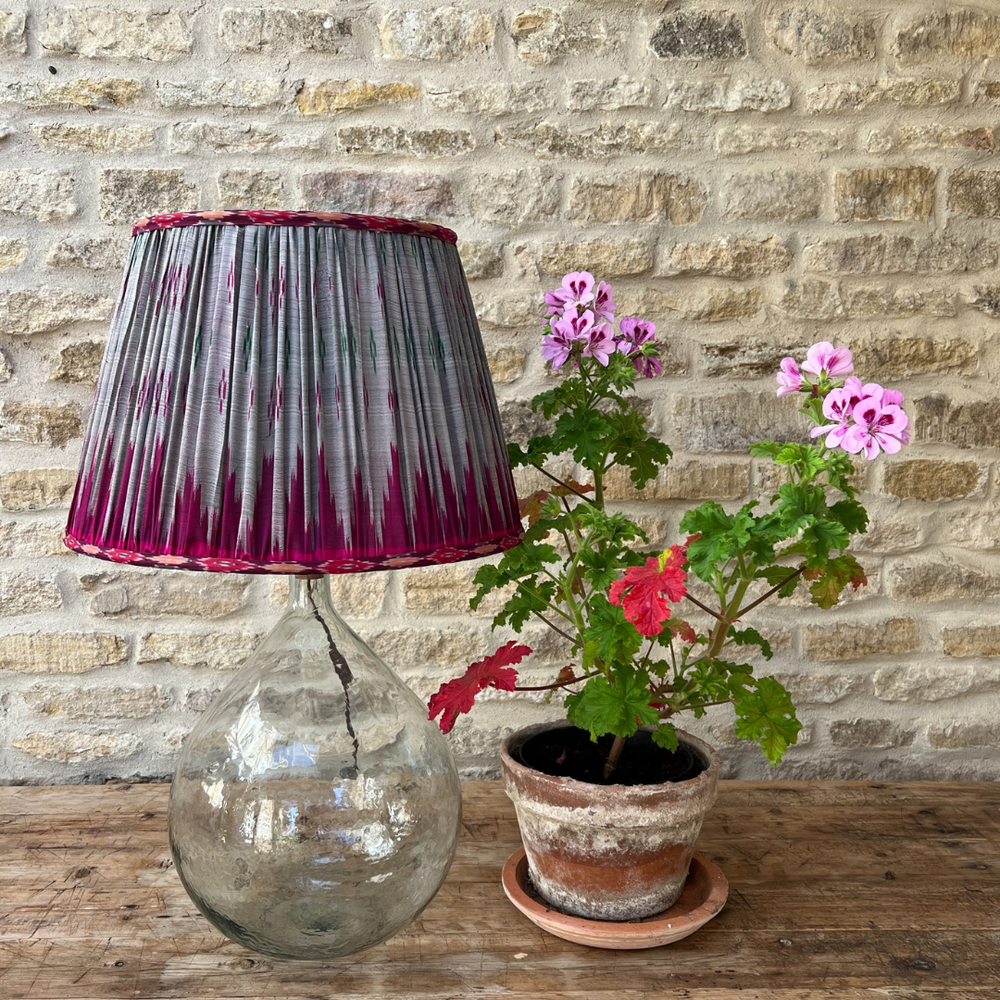 
                      
                        51cm Magenta and Grey Silk Sari Lampshade
                      
                    