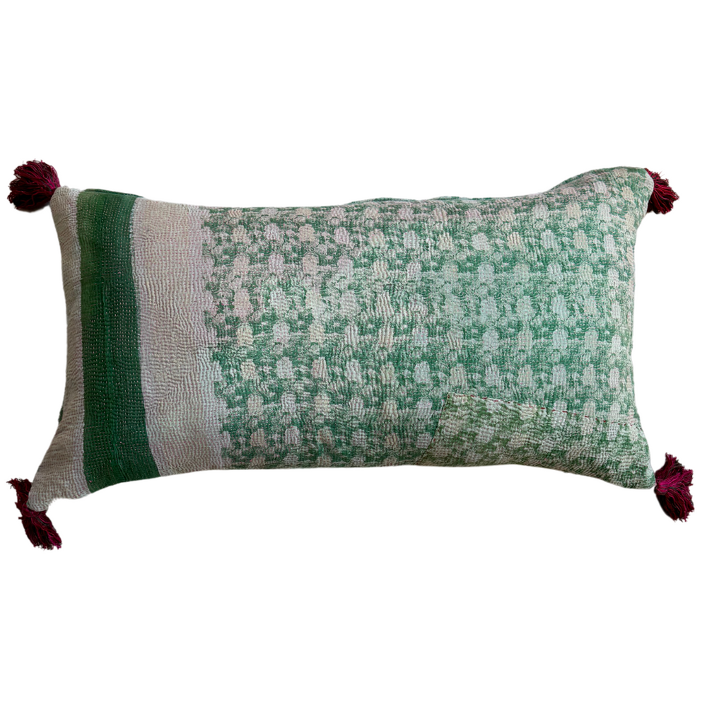 
                      
                        Pink & Green Kantha Cushion with Pink & Green Tassels
                      
                    