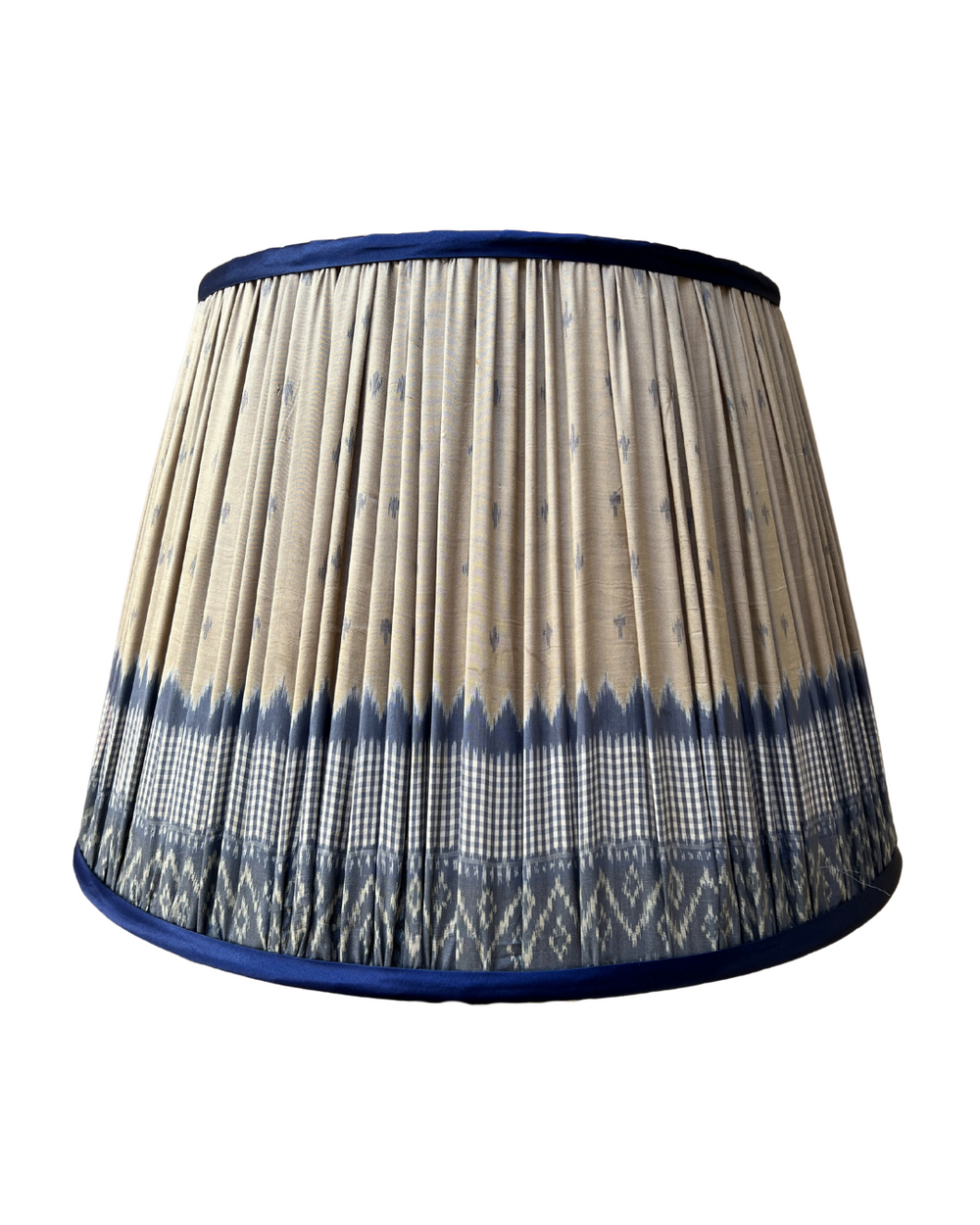 51cm Blue and Taupe Gingham Silk Sari Lampshade